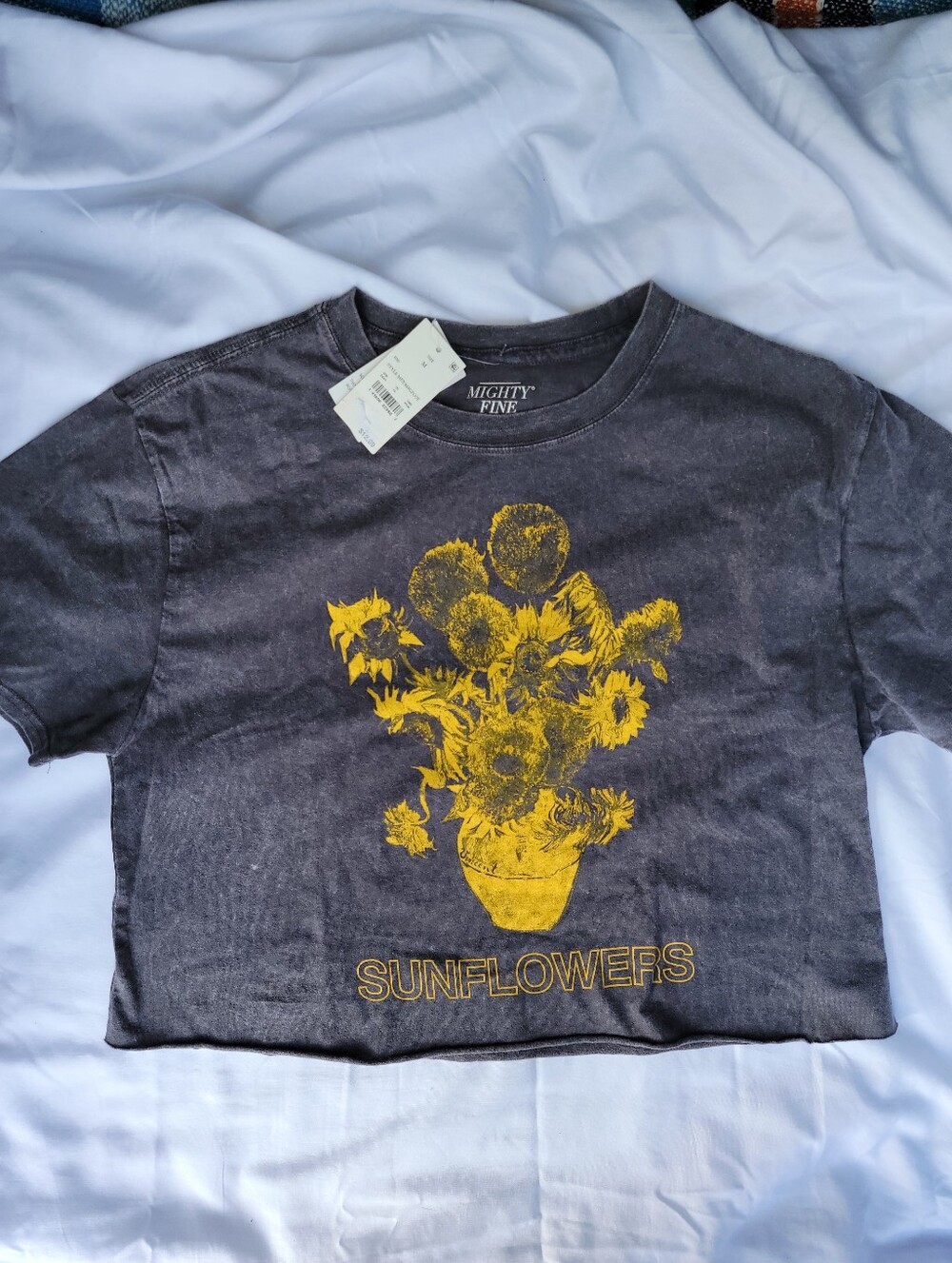 Casual Mighty Fine Charcoal Gray Graphic Tee With Yellow Sunflowers